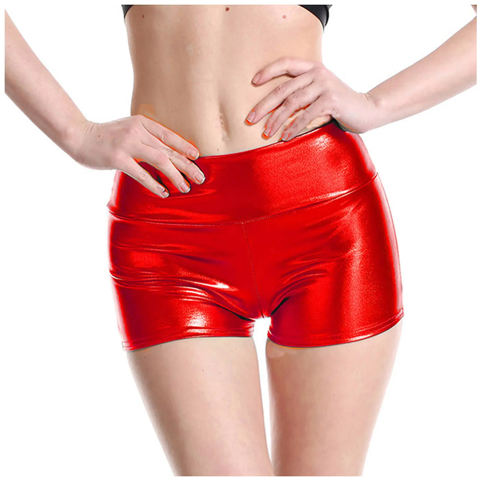 Glossy Metallic Rave Dance Leather Short Trousers Black Red Silver Golden High Waist Sexy Hot Pants Women Faux Shorts Panty