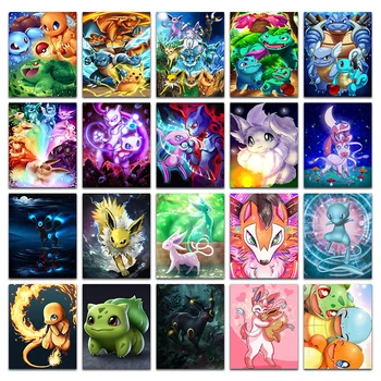 

Diamond mosaic Cartoon pikachu Full Square Diamond embroidery Colorful dinosaur frog Eevee Diamond painting animals tortoise fox