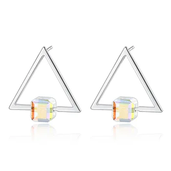 

MetJakt S925 Sterling Silver Crystal Simple Triangle Unique Personality Design Women's Ear Stud
