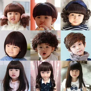 

AILIADE Synthetic Child Wigs Black Brown Wig With Bangs Natural Fake False Hair High Temperture Fiber