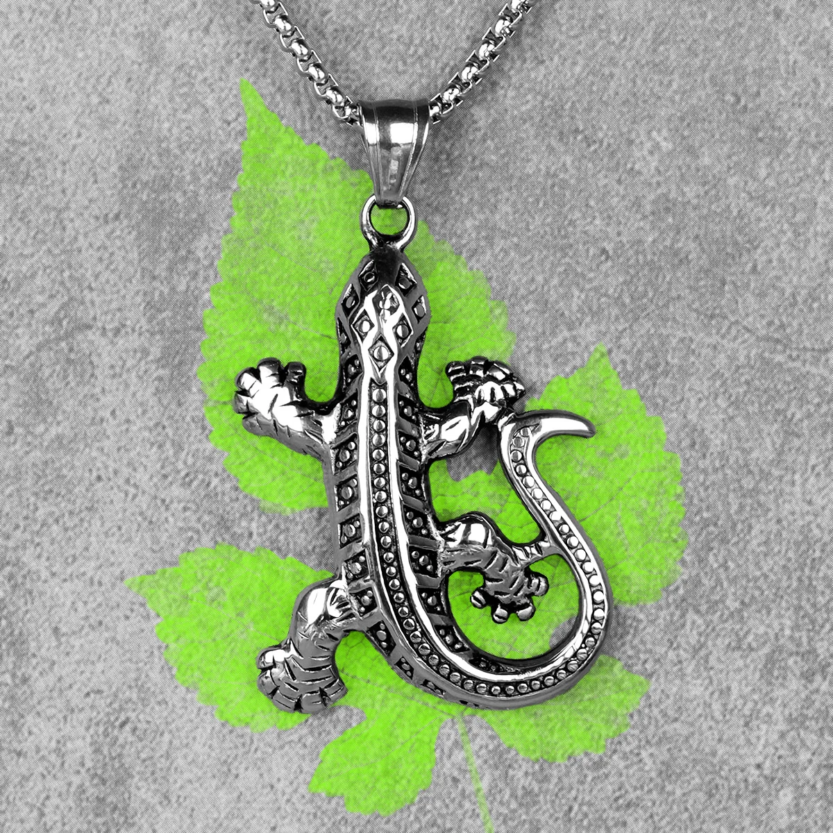 Мужское длинное ожерелье Gecko в виде ящерицы цепочка с кулоном стиле панк хип хоп