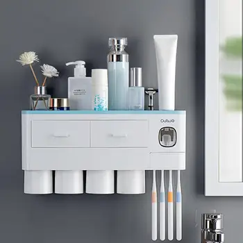 

Wall Mount Magnetic Adsorption Inverted Toothbrush Holder Toothpaste Dispenser Makeup Storage Rack For Bathroom Accessories Set