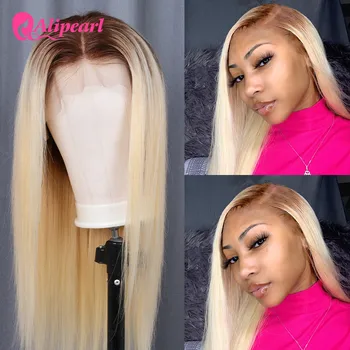 

Alipearl Hair #4/613 Ombre Blonde Straight Lace Front Wigs Pre Plucked For Black Women Brazilian Remy Wigs 150% 180% Density