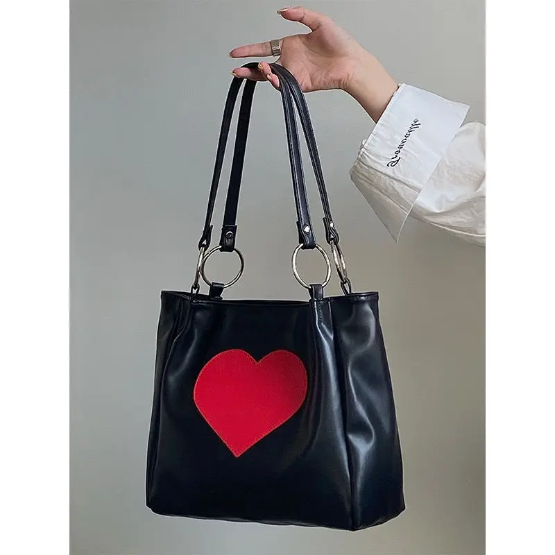 Xiuya Harajuku Kawaii Shoulder Bag Women Japanese Cute Heart Lolita Tote Bag Ladies Handbags 2022 Big Shopper With Zipper