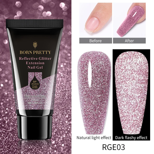 BORN PRETTY 30/20ml Glitter Acrylic Gel Finger Extension Silver Pink Extension Gel Soak Off Nail Art Gel Varnish RGE03