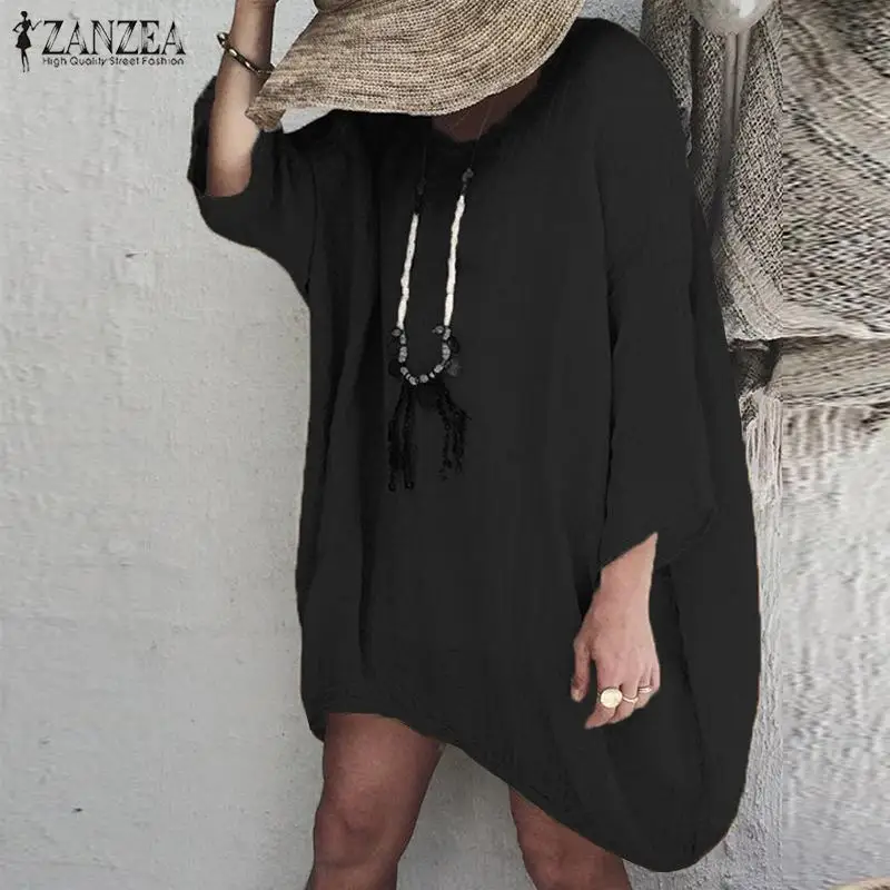 ZANZEA женское платье повседневное хлопковое Сексуальное мини Vestidos женское однотонное короткое летнее платье Пляжная Женская одежда для вечеринки