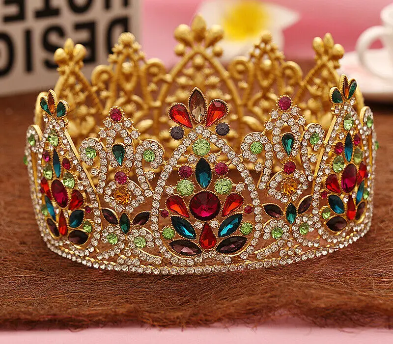 Красочные хрустальные ретро аксессуары Королева Тиара Корона вечерние головной убор для волос головная повязка Свадебный Королевский Хэллоуин ювелирные изделия Винтаж