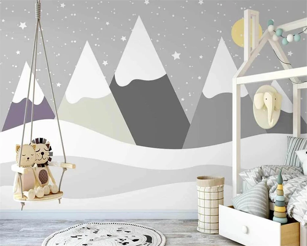 beibehang Custom Nordic minimalist mountain starry sky children's room background wall paper papel de parede 3d wallpaper beibehang custom nordic minimalist small fresh cartoon animal plant wallpaper children s room background home decor wall paper