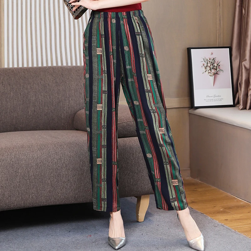 Plus Size Floral Print Vintage Summer Pants for Women with Elastic Waist - Elegant and Casual Wide Leg Trousers from XL to 5XL image 3