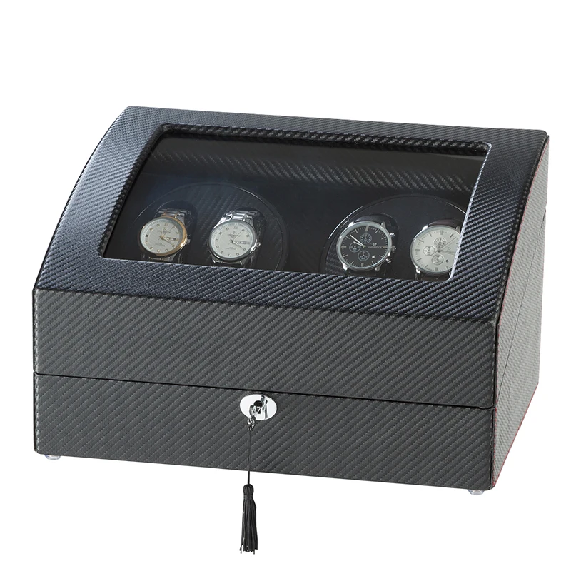 JQUEEN 4 автоматические деревянные часы из черного волокна с 6 режимами хранения Чехол для механических часов