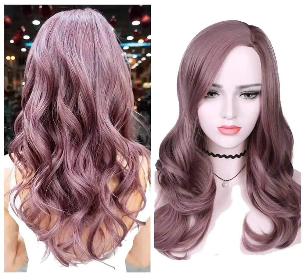 GRAY PURPLE FAVE длинные волнистые боковые части челки смешанные серый фиолетовый термостойкие волокна 1" дюймов Синтетические парики для афроамериканских женщин парики - Цвет: GRAY PURPLE