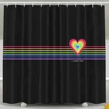 

Love Rainbow Heart Gay LGBT Lesbian Homo Shower Bath Curtain Fashion