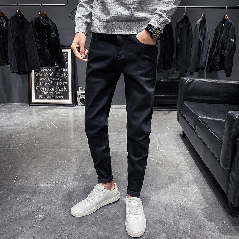 Pantalones vaqueros clásicos para Hombre, pantalón negro suave, vaquero de talla grande
