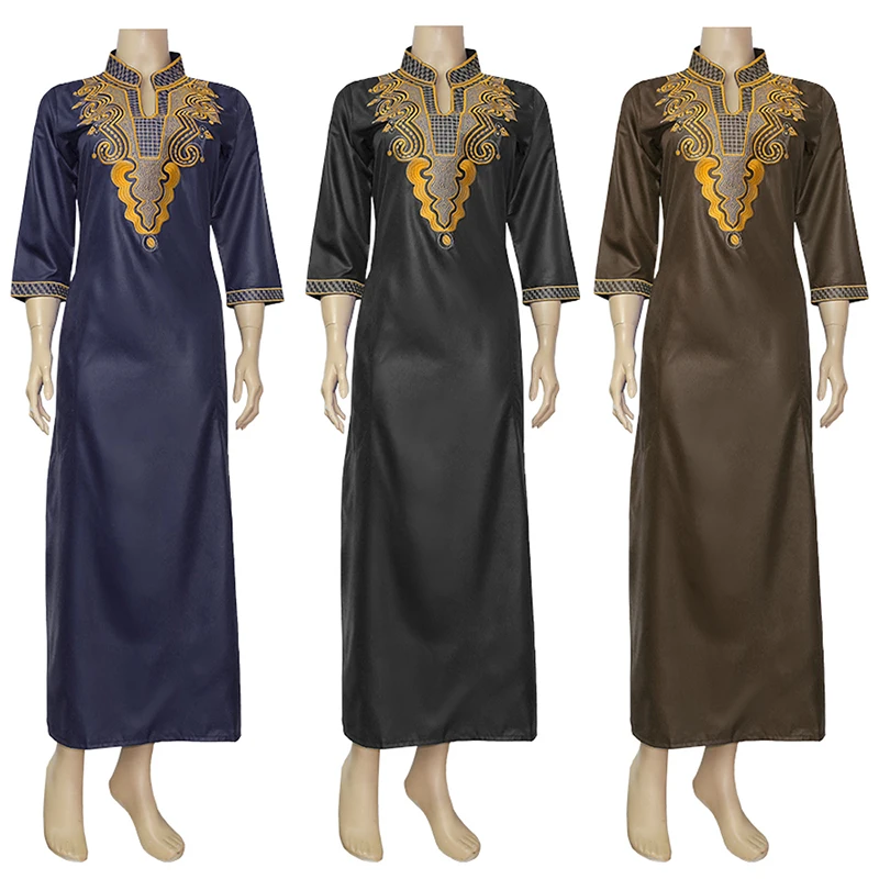 MD South African Traditional Wear Dashiki Maxi Dresses For Women Plus Size Clothes Gold Embroidery Lady Dress Wedding Party Robe