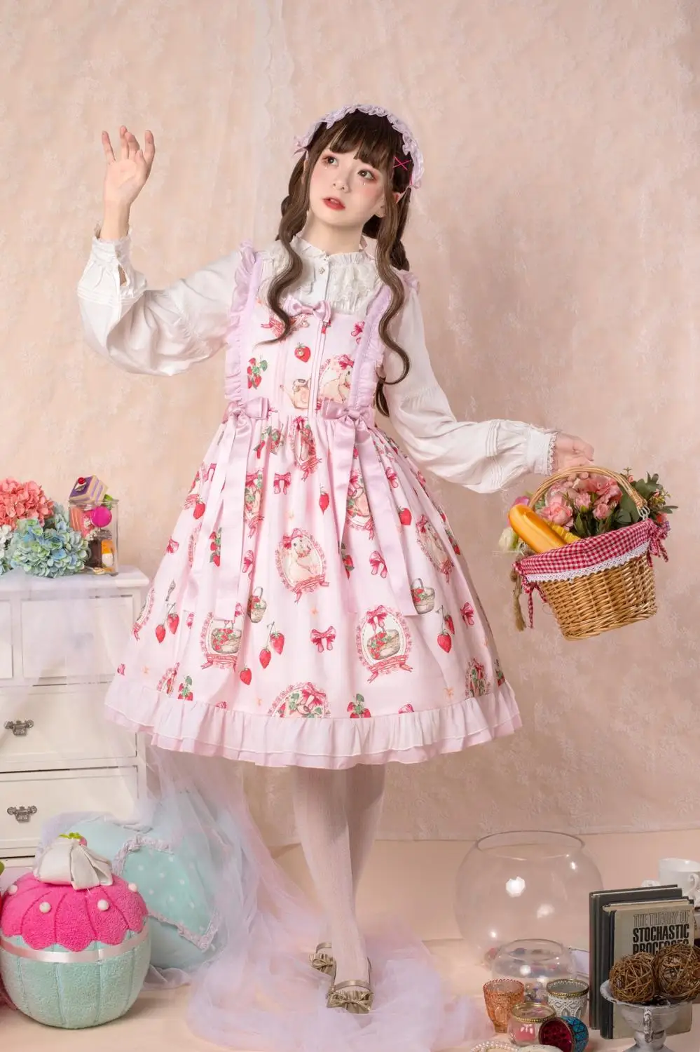 Japanese sweet lolita dress vintage falbala bowknot cute printing high waist victorian dress kawaii girl gotic lolita jsk loli