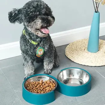 

Pet Double Bowls Dog Food And Water Feeder Stainless Steel Bowl S-shaped Minimalist Design Pet Cat Bowl Anti-overturning Bowl