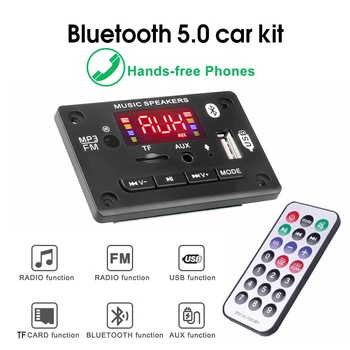 

Handsfree Bluetooth 5.0 Mp3 Decoder Board with Microphone FM radio Module Wireless Audio Receiver Support TF card/3.5mm AUX/USB