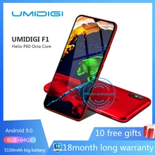UMIDIGI F1 Android 9,0 6," FHD 128 GB Встроенная память 4 Гб Оперативная память 5150 mAh 18 W быстрой зарядки смартфона nfc 4g открыл мобильный телефон 8-ядерный ячейки Смартфоны восемь основных Двойная камера