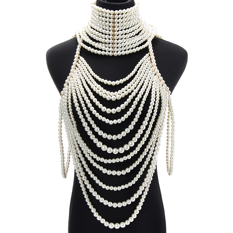 JEROLLIN Collar de Babero con perlas de imitación para mujer, Gargantilla gruesa de hombro, conjunto de joyería para mujer, de fiesta| Collares tipo gargantilla| - AliExpress