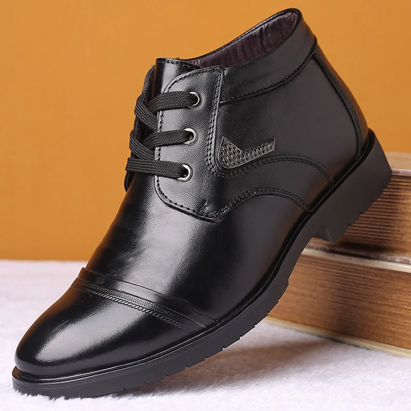 

Cotton-padded Shoes Men's Winter New Style Warm plus Velvet Business Formal Wear Leather Shoes Genuine Leather round-Toe Thick A