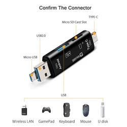Interface de lecteur de carte TF multifonction 5 en 1, Type C, Micro USB OTG, interface HUB pour téléphone portable, PC Android, accessoires 