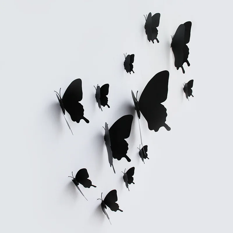 Magnet-Stickers Decorations Living-Room Butterfly Black Home Wall Pteris 3D 12pcs/Set