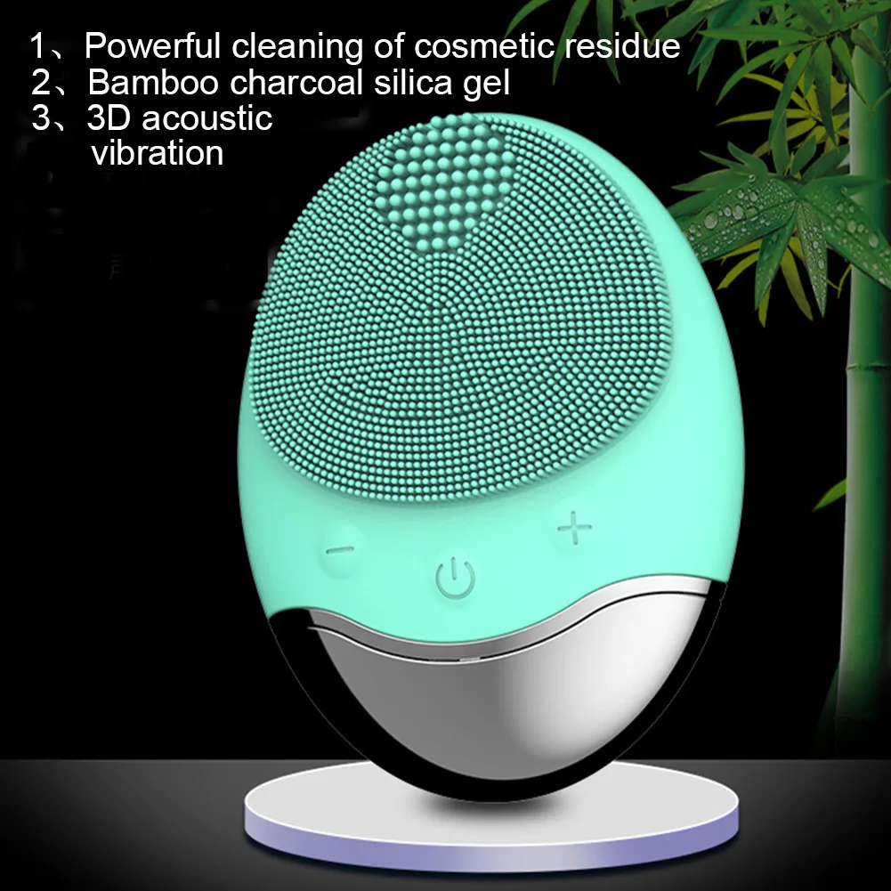 Electric Cleanser Silicone Makeup Mini Adjustable USB Base Bamboo Charcoal Safe Skin Care Facial Cleansing Brush Deep Cleaning
