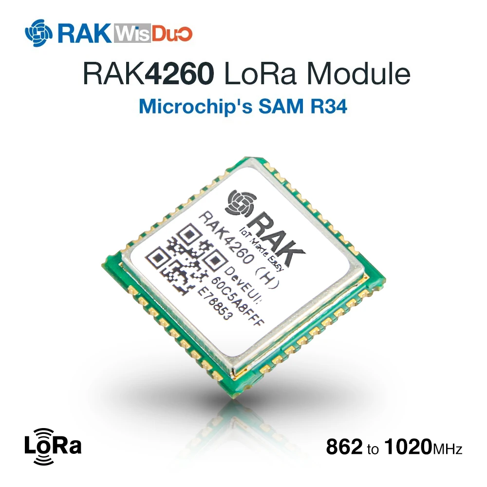 Модуль RAK4260 LoRa основан на ATSAMR34J18B микрочипа. Это объединение 32-разрядный процессор ARM Cortex-M0+ MCU с LoRa приемопередатчик