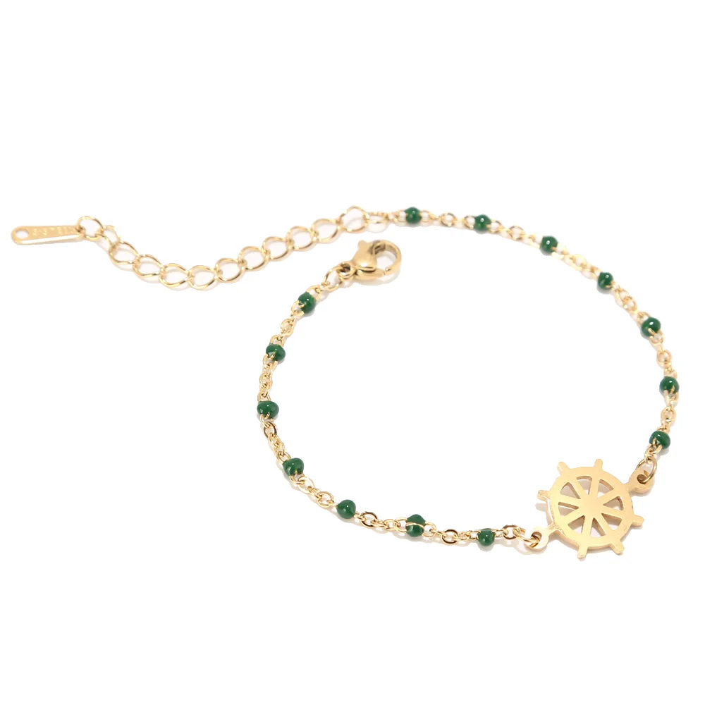 

1PCS Stainless Steel Enamel Satellite Chain Charm Bracelet Gold Dainty Tiny Beaded Bracelet for Girls