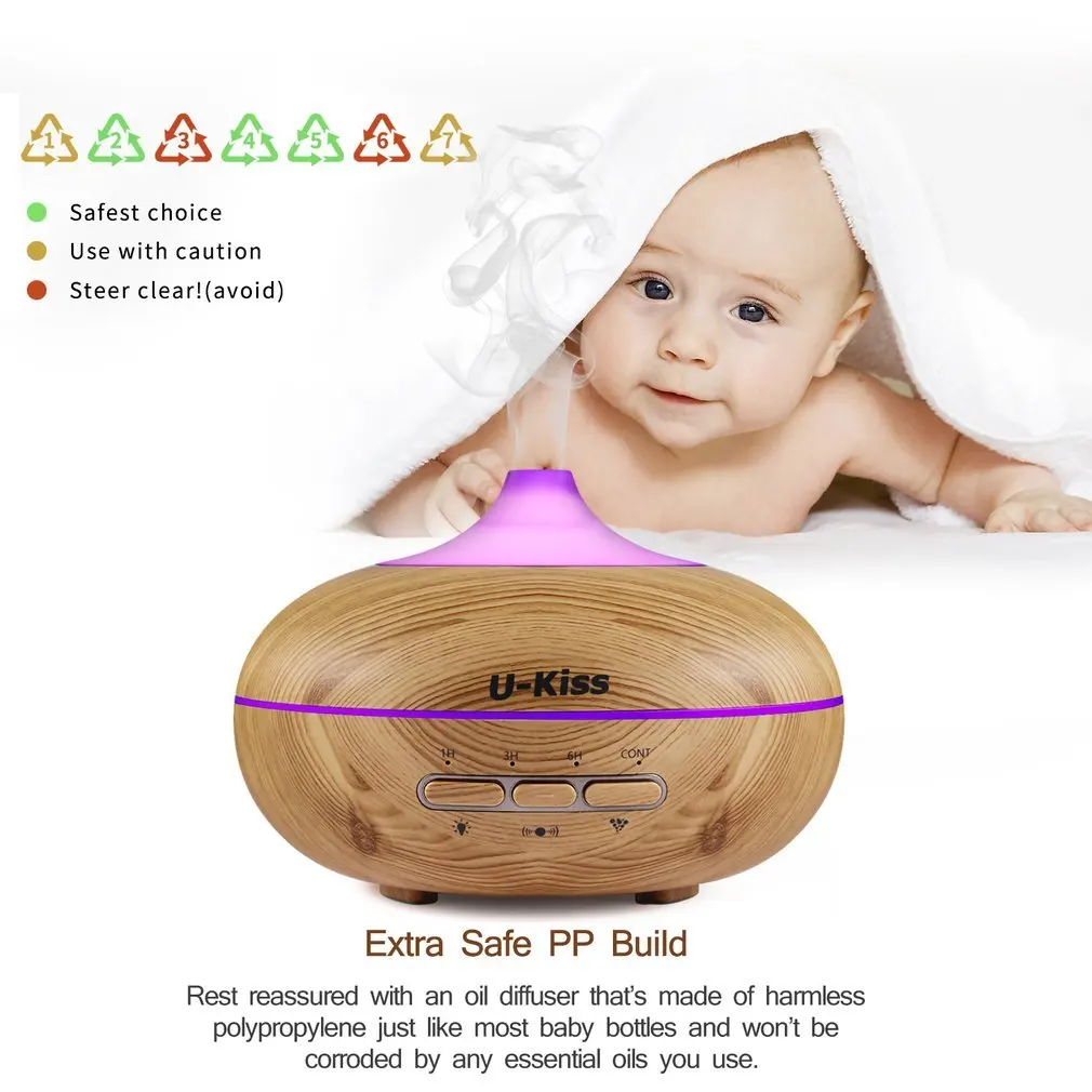 U-Kiss Ultrasonic Aroma Diffuser Human Body Induction Essential Oil Diffuser Aromatherapy Diffuser Wood Grain Humidificador