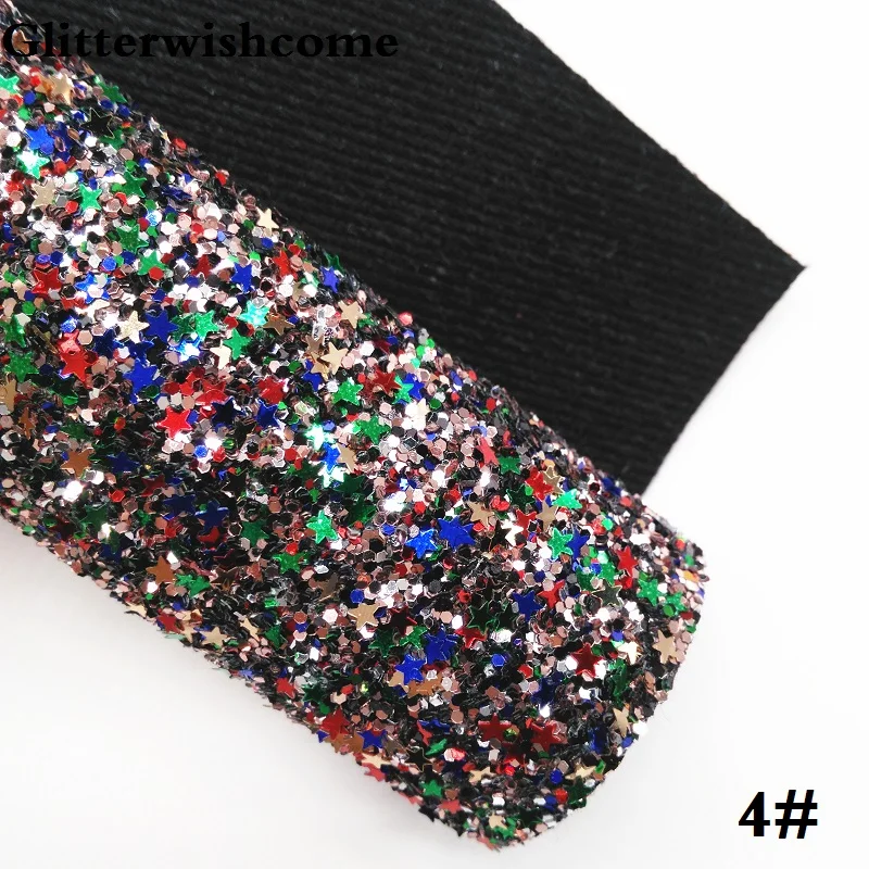 Glitterwishcome 30X134 см мини рулон синтетическая кожа, массивная блестящая кожа со звездами, блестящая ткань винил для бантов, GM035 - Цвет: 4