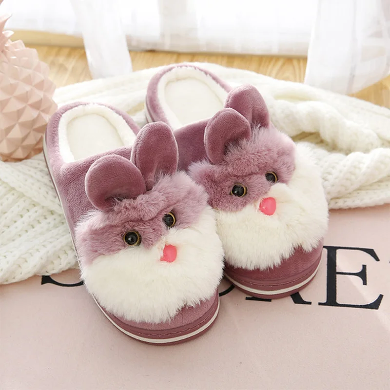 

MCCKLE Women Home Slippers Faux Fur Cute Cartoon Animal Flat Winter Warm Female Indoor Comfort Shoes Ladies Bedroom Footwear