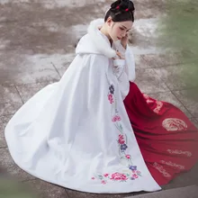 Женский плащ Hanfu с вышивкой, белое осеннее и зимнее пальто, фестивальный Рейв, наряд, Дамское пальто в народном стиле, одежда для выступлений DC3439