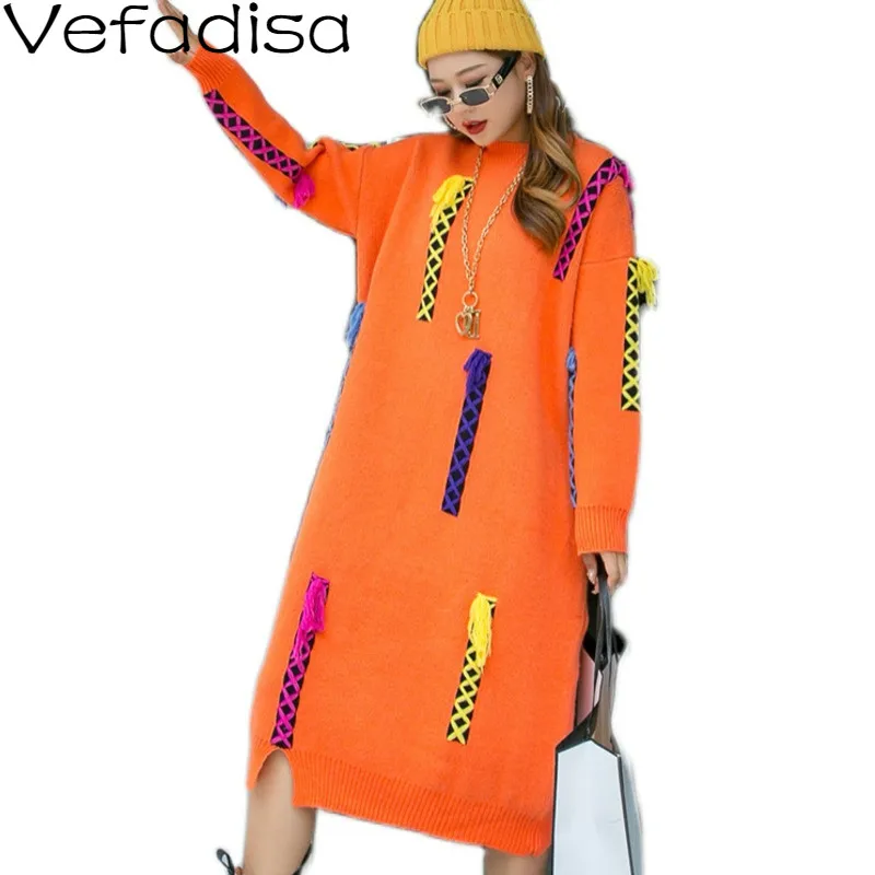 Vefadisa Black Orange Plus Size Knitting Long