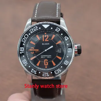 

Luxury Bliger 43mm black dial orange marks ceramic bezel luminous date display miyota 8215 automatic movement men's wrist watch