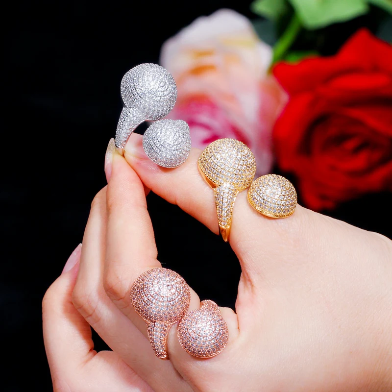CWWZircons, регулируемый размер, Micro Pave, кубический цирконий, шар, 585 Золото, модные женские обручальные кольца на палец, для свадебной вечеринки, R151