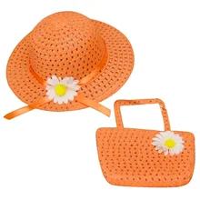 

Baby Hat Handbag Two-Piece Children's Beach Hat Set Wide Brim Straw Woven Wide Hat Children Vacation Travel Bag 1-4 Years Old