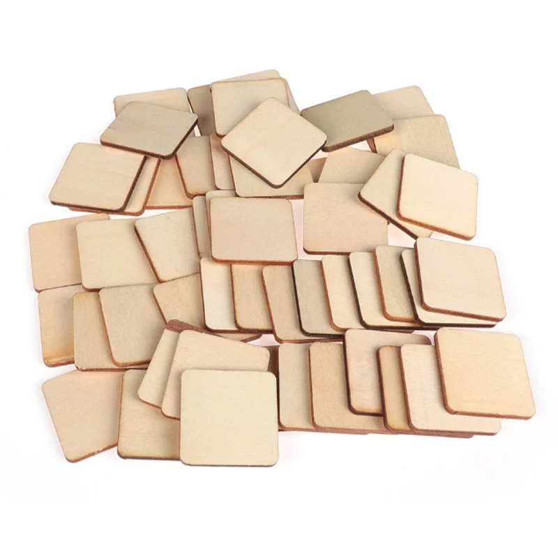 50pcs 40x40mm Необработанные квадратные деревянные части неокрашенное пустое дерево доска для пирографии проекты игры Скрапбукинг Строительная модель DIY ремесла - Цвет: 50pcs 40x40mm