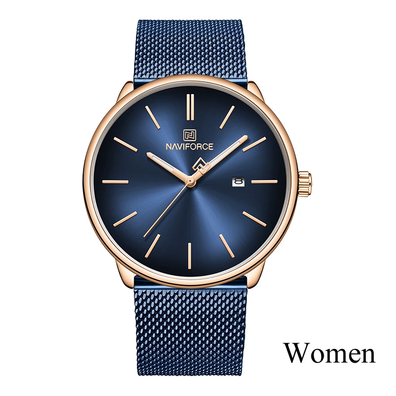 Gold Blue-Women Новинка, мужские часы NAVIFORCE, модные, простые, кварцевые, мужские, s часы, лучший бренд, люкс класс, нержавеющая сталь, водонепроницаемые часы, мужские, спортивные, Relogio - Цвет: Gold Blue-Women