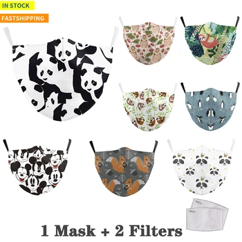 

Face Mask Panda pattern Cotton Print Adult Reusable PM2.5 Dustproof Anti-spitting Protective Facemask Washable Maske with Filter