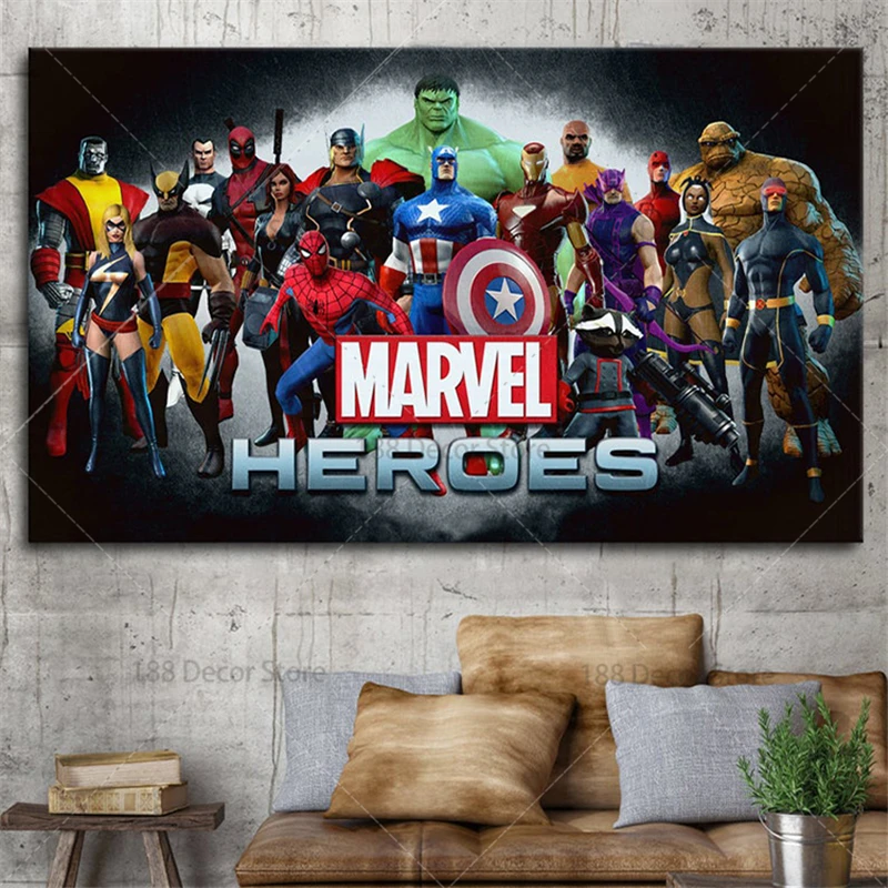 Супергерои Marvel Живопись Искусство Мстители Ретро Холст комиксы постер для
