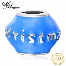 JewelryPalace голубой эмалью Merry Рождество бусины Шарм 925 пробы серебро голубой краски талисманы, DIY ювелирные изделия характер