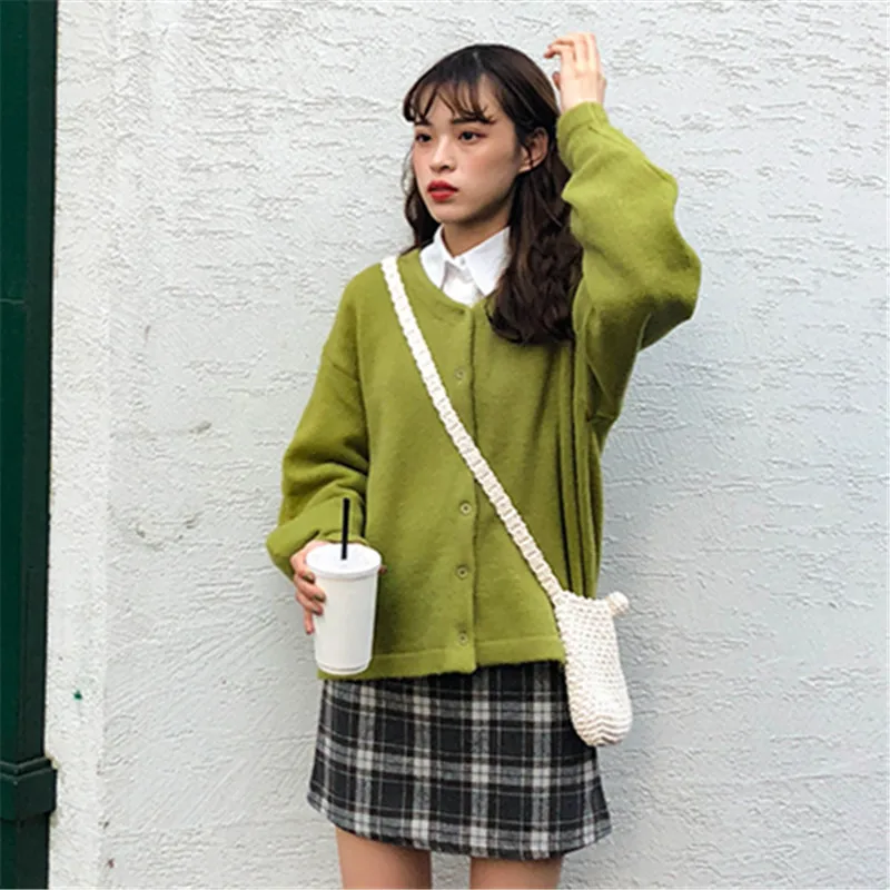 RUGOD вязаный кардиган с v-образным вырезом, однотонный свободный свитер, женские свитера, зима, Топ для женщин, вязаная одежда, модная повседневная однобортная одежда