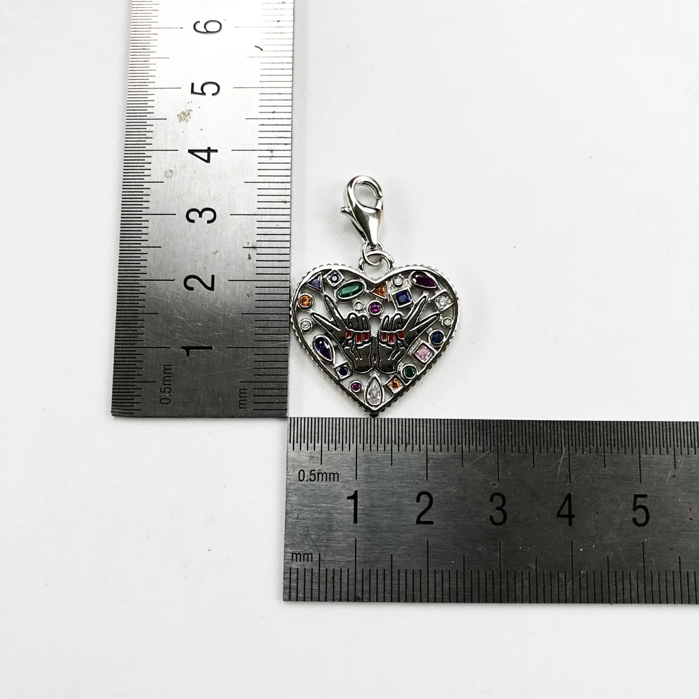 Любовь и мир игривый Сердце Подвески кулон, ювелирные изделия 925 серебряный модный подарок для женщин подходит браслет для колье и сумки