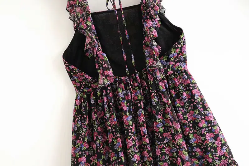 Романтичное женское сексуальное шифоновое платье с цветочным рисунком и низким вырезом на спине с рюшами милое женское Плиссированное