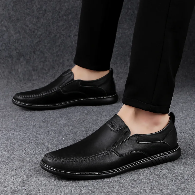 Mens Genuine Black Leather Driving Moccasins Shoes Casual Oxford Slip-On Loafers 