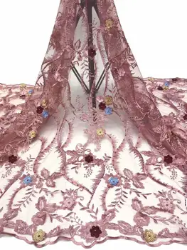 

African beads 3D lace fabric embroidery Nigerian beaded lace fabrics high quality hot dale french tulle lace for wedding FD-1115