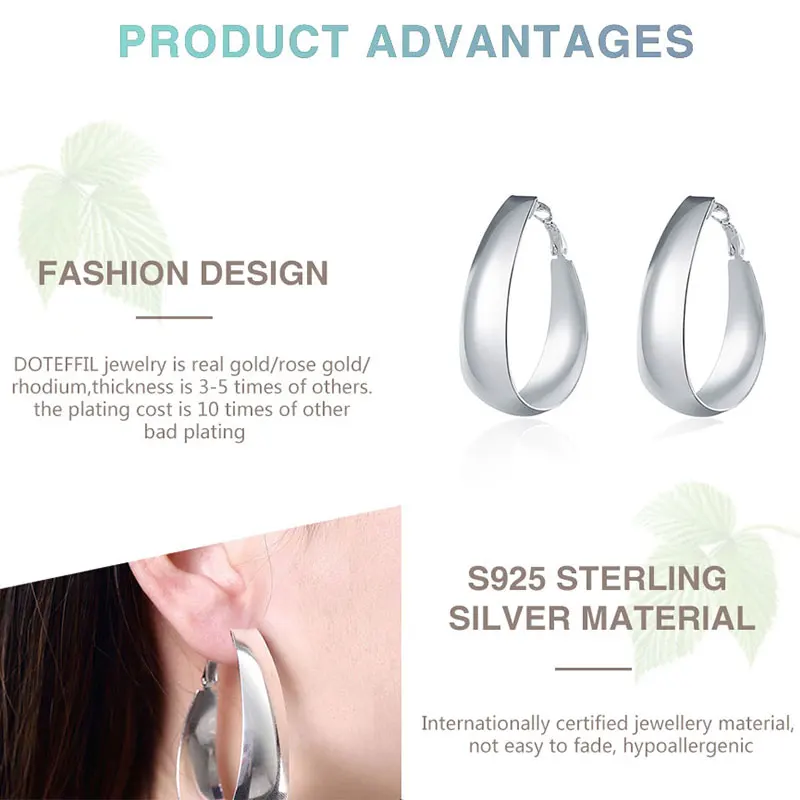DOTEFFIL 925 Sterling Silver 35mm Cerchio Liscio Orecchini A Cerchio Per Le Donne Della Signora Miglior Regalo di Fascino di Modo di Fidanzamento Gioielli Da Sposa  36