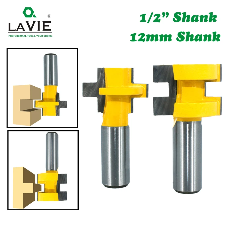 

LAVIE 2pcs 12MM 1/2inch Shank T-Slot Square Tooth Tenon Milling Cutter Carving Router Bits for Wood Tool Woodworking MC03240