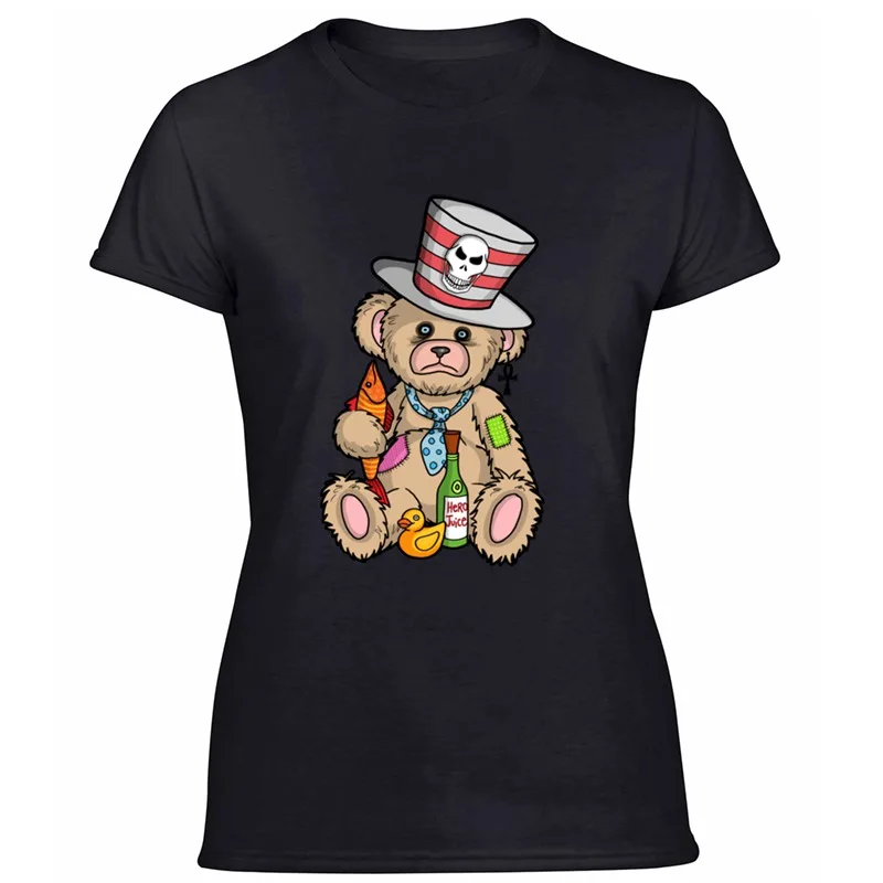 Настраиваемая Мужская футболка с надписью Sad Goth Teddy Bear женская футболка с круглым вырезом для мужчин s одежда размера плюс S-5xl одежда высшего качества - Цвет: Women-Black